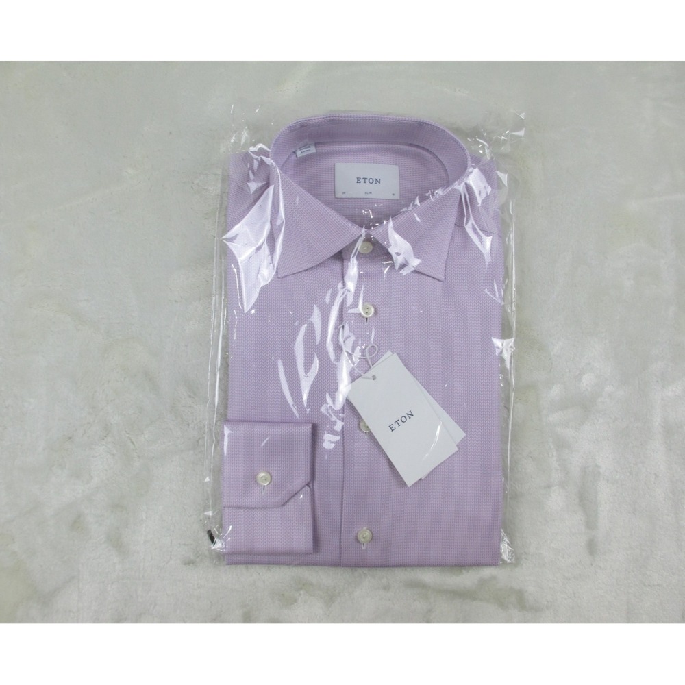 NEW Eton Dress Shirt Mens 38 15‎ Small Pink Chevron Slim Business